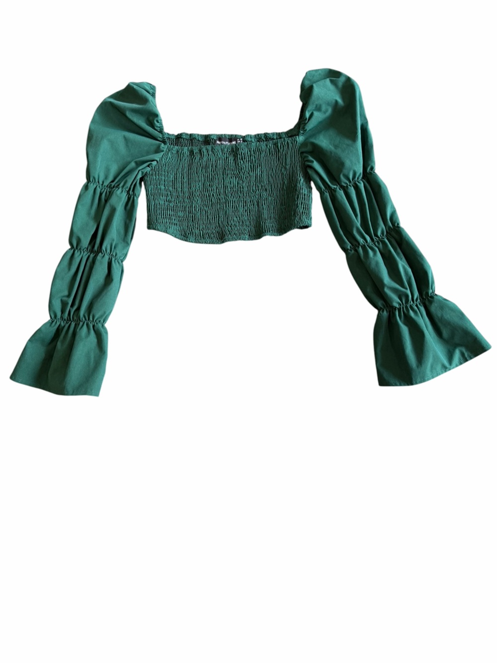 PrettyLittleThing Emerald Green Smocked Crop Top Puff Sleeve Blouse US‎ 6